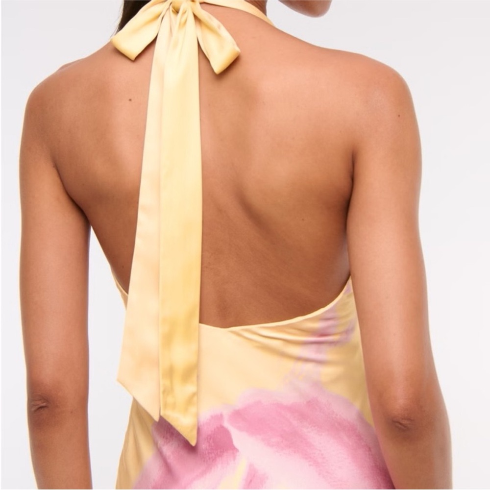 Abercrombie & Fitch Yellow Maxi Dress with Pink Brushstroke Print - Picture 4 of 14